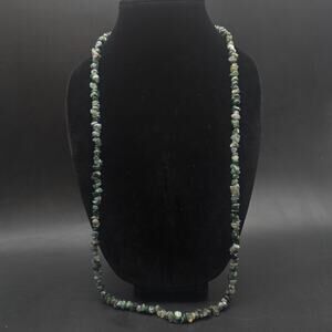 Green Moss Agate Gemstone Chip Necklace 30 Inch Long
